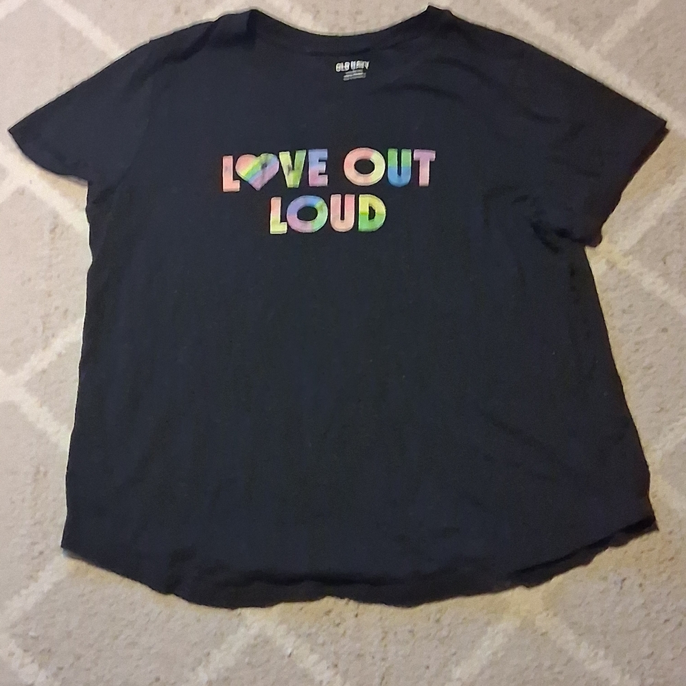 Old Navy Black Tee with Colorful 'Love Out Loud' Design